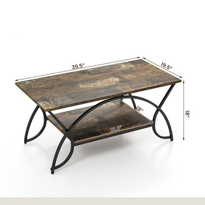 Rustic FarmHouse 2 Tier Brown Coffee Table Curved Legs
