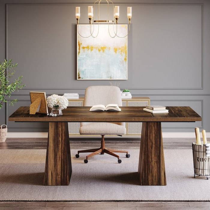 Modern Brown Wooden Office Computer Workstation Executive Desk