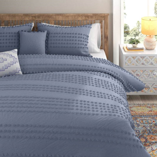Full/Queen 100% Cotton Boho Dot Comforter Set Denim