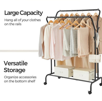 Minimalistic 2 Rod Wheeled Laundry Sorter Clothing Rack in Black