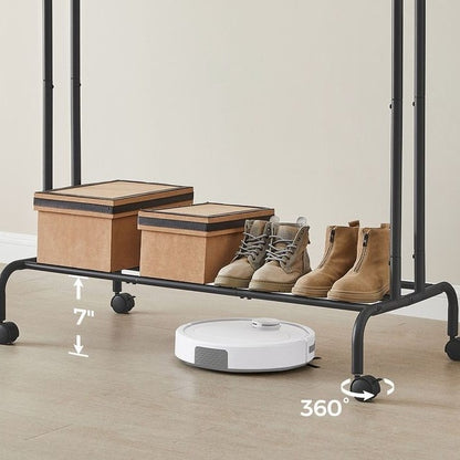Minimalistic 2 Rod Wheeled Laundry Sorter Clothing Rack in Black