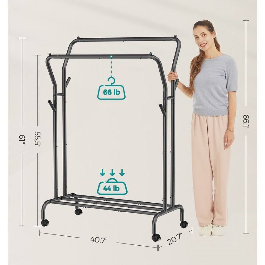 Minimalistic 2 Rod Wheeled Laundry Sorter Clothing Rack in Black