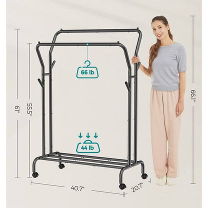 Minimalistic 2 Rod Wheeled Laundry Sorter Clothing Rack in Black