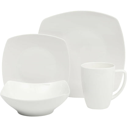 16 Pieces - White Square Porcelain Dinnerware - Set of 4