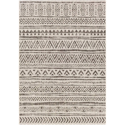 5 ft. x 8 ft. Black Off-White Chevron Coastal Boho Style Indoor Outdoor Area Rug