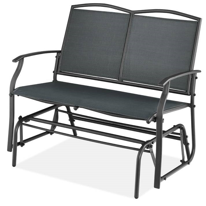2 Seater Mesh Patio Loveseat Swing Glider Rocker with Armrests in Charcoal