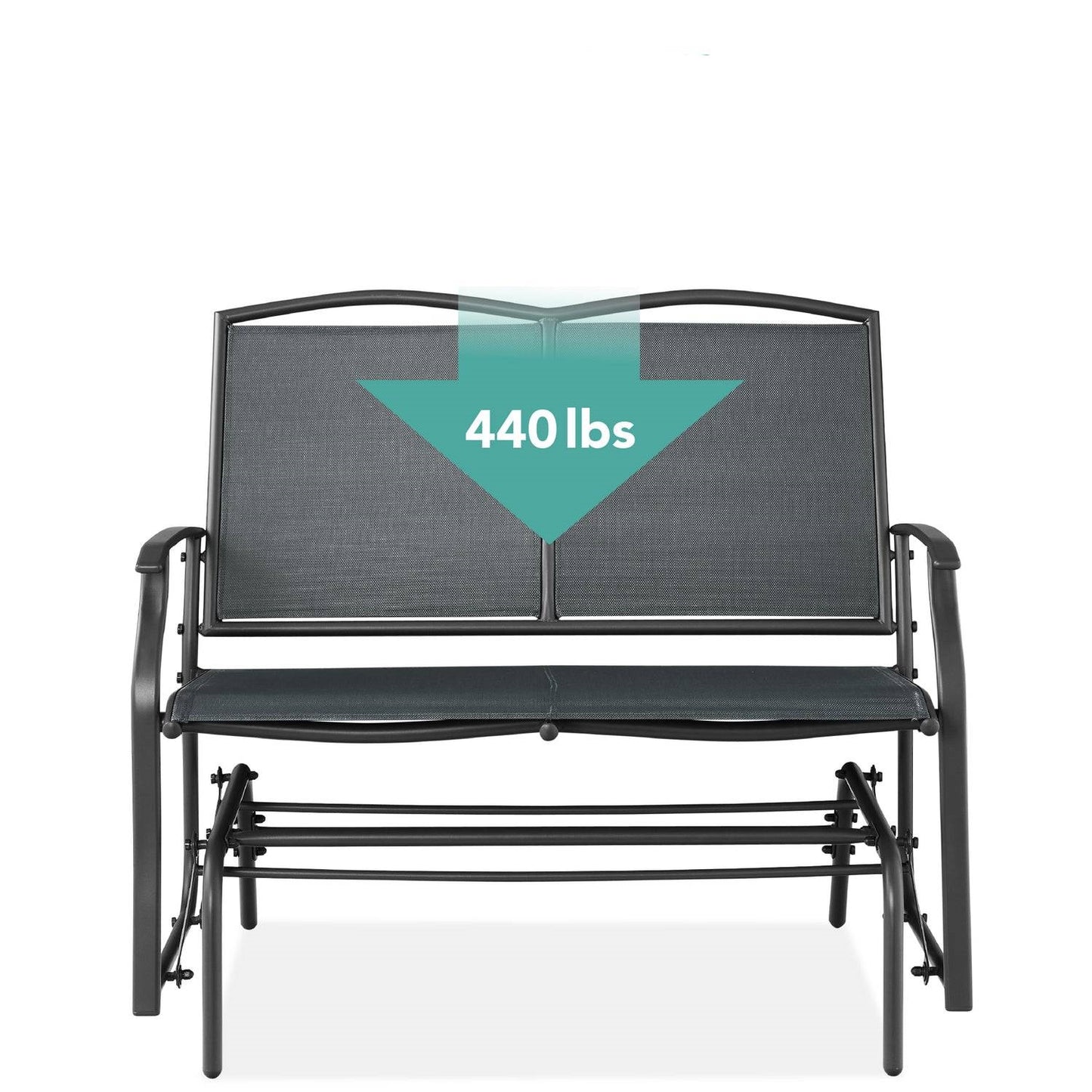 2 Seater Mesh Patio Loveseat Swing Glider Rocker with Armrests in Charcoal