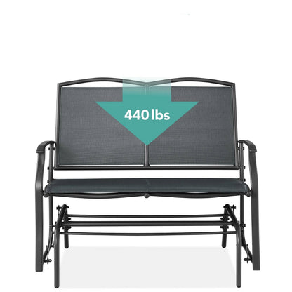 2 Seater Mesh Patio Loveseat Swing Glider Rocker with Armrests in Charcoal