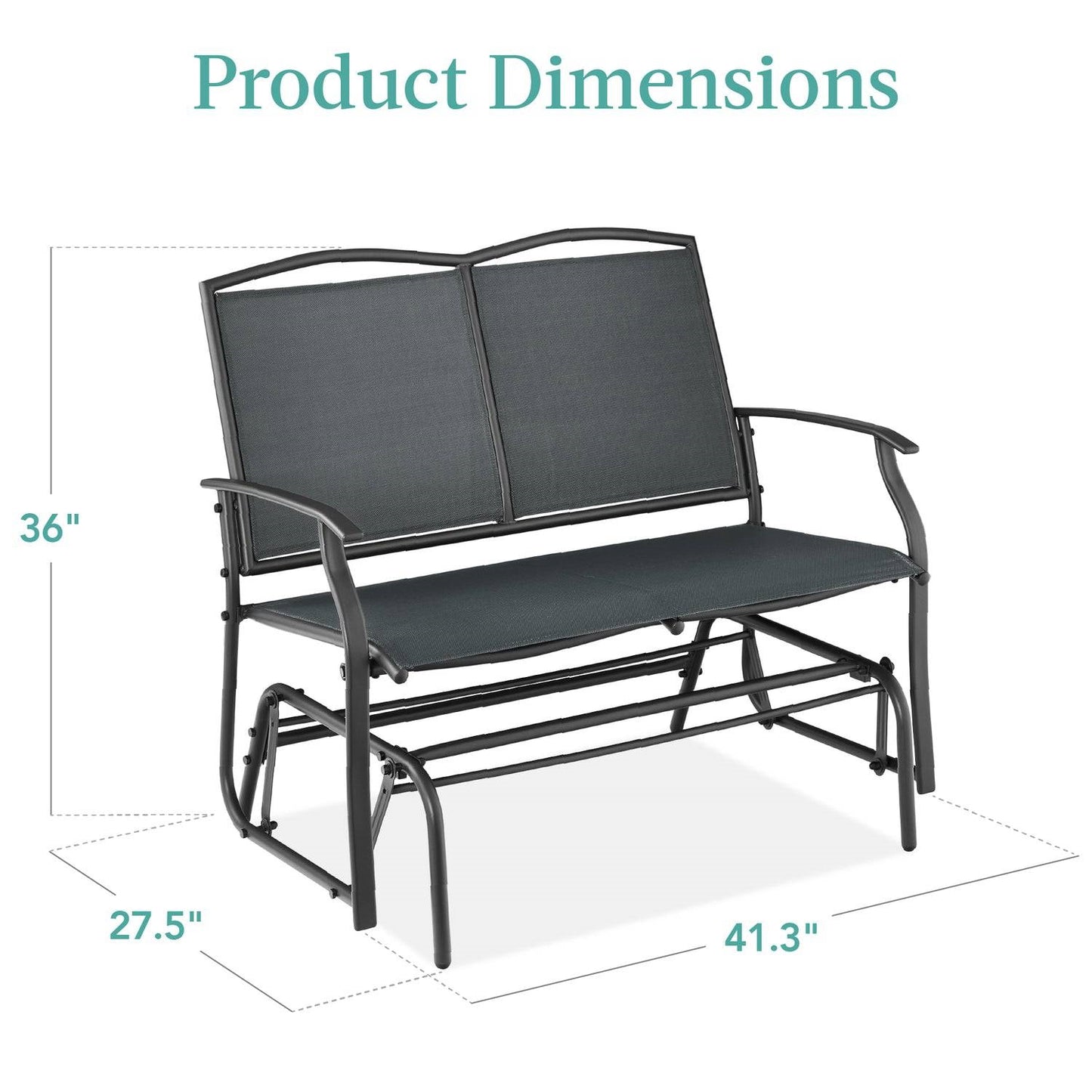 2 Seater Mesh Patio Loveseat Swing Glider Rocker with Armrests in Charcoal
