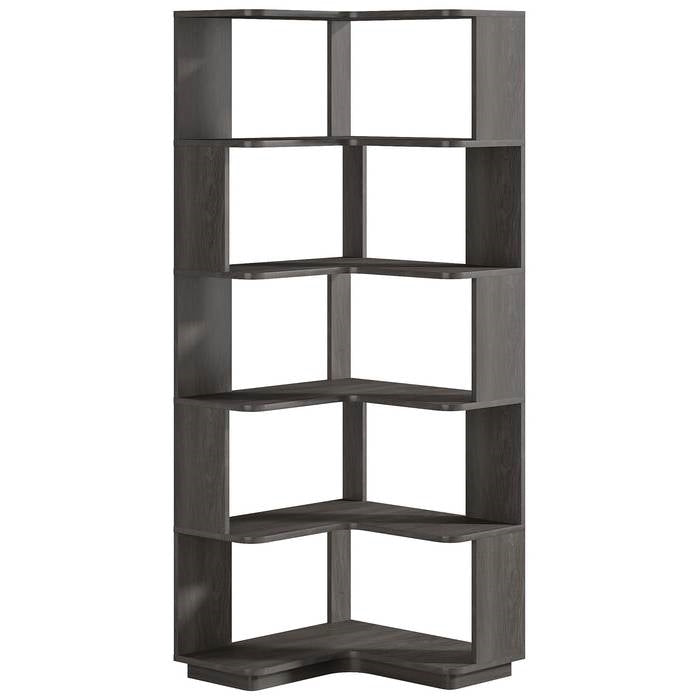 Multifunctional Grey Grain 6 Shelf Corner L Bookcase Organizer