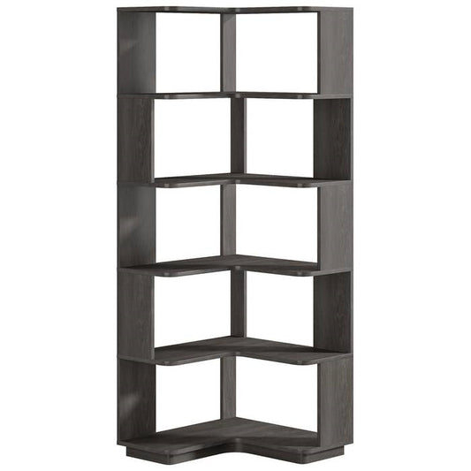 Multifunctional Grey Grain 6 Shelf Corner L Bookcase Organizer