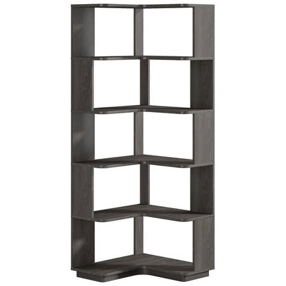 Multifunctional Grey Grain 6 Shelf Corner L Bookcase Organizer