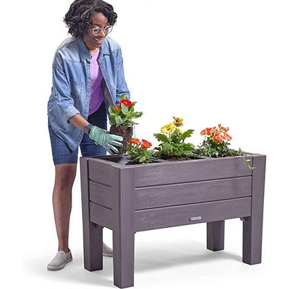 Raised Rectangular Plastic Planter Box w/ Removeable Trays
