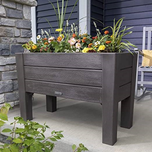 Raised Rectangular Plastic Planter Box w/ Removeable Trays