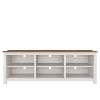 Farmhouse TV Stand in Grey Oak with Brown Wood Finish Top for TVs up to 70-inch