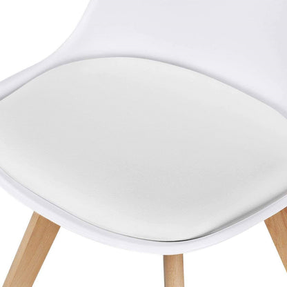 Set of 4 Modern White Shell Dining Chair Upholstered Padded Seat w/ Beechwood Legs