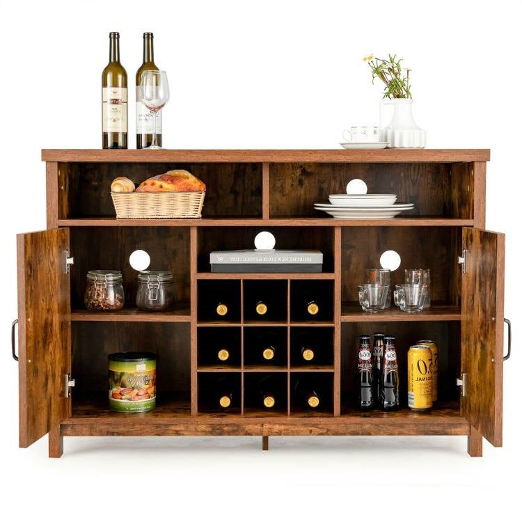 Rustic Brown Detachable 9 Bottle Wine Rack Kitchen Buffet Storage Cabinet