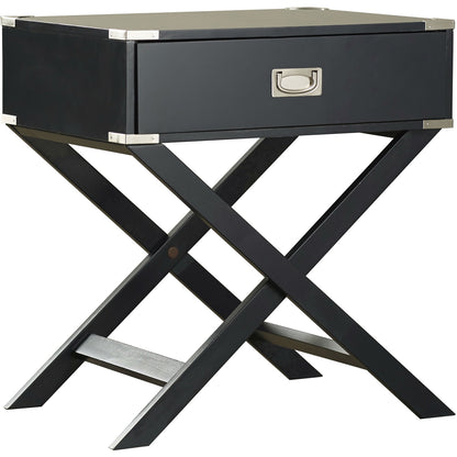 Dark Grey 1-Drawer End Table Nightstand with Modern Classic X Style Legs