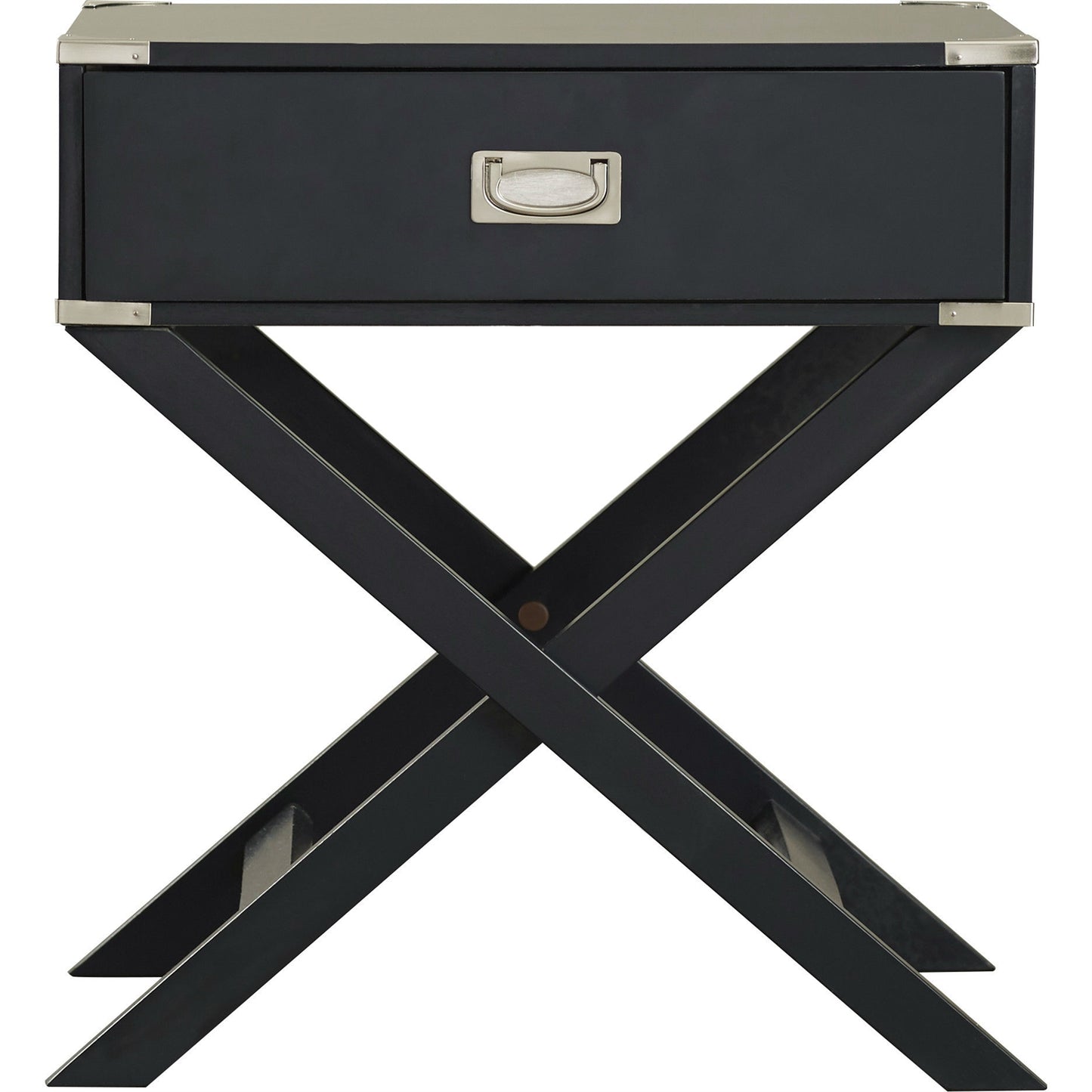 Dark Grey 1-Drawer End Table Nightstand with Modern Classic X Style Legs