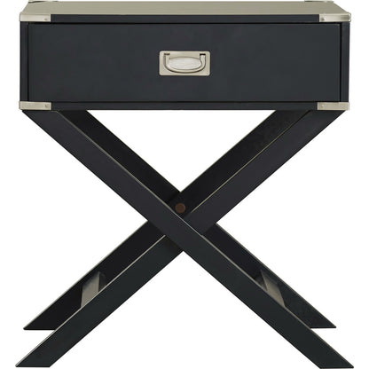 Dark Grey 1-Drawer End Table Nightstand with Modern Classic X Style Legs