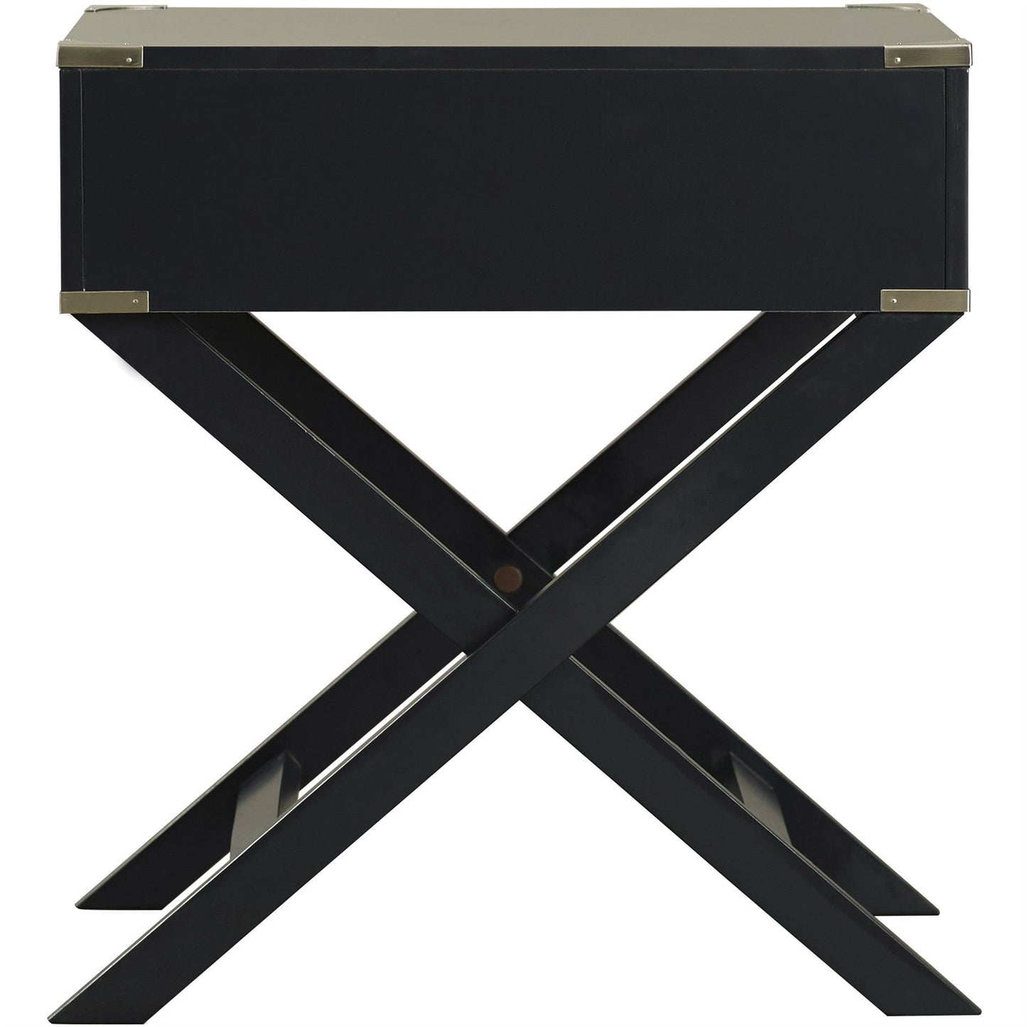 Dark Grey 1-Drawer End Table Nightstand with Modern Classic X Style Legs