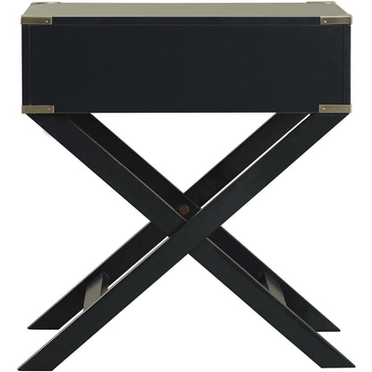 Dark Grey 1-Drawer End Table Nightstand with Modern Classic X Style Legs