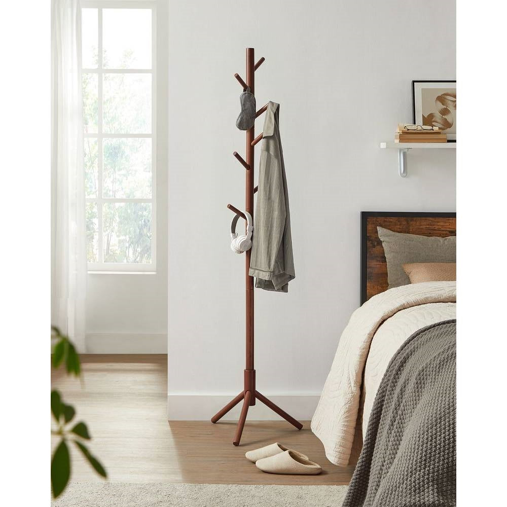 Sturdy Solid Wood Coat Rack in White Finish with 8 Hooks