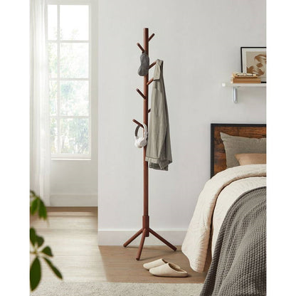 Sturdy Solid Wood Coat Rack in White Finish with 8 Hooks