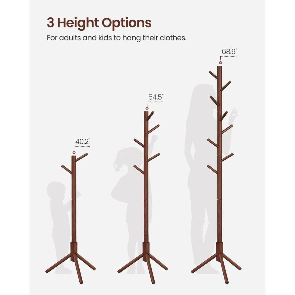 Sturdy Solid Wood Coat Rack in White Finish with 8 Hooks