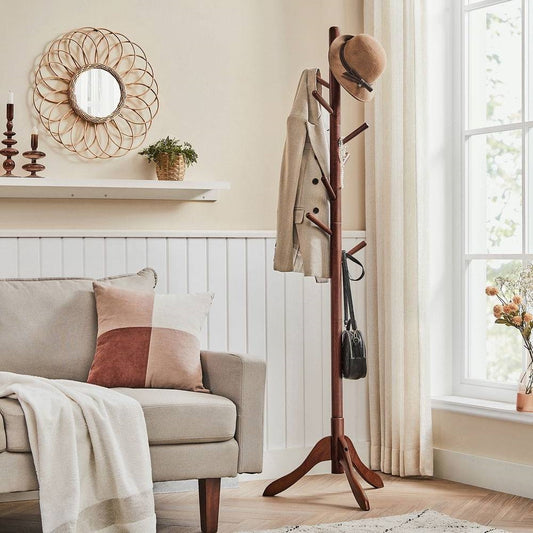 Heavy Duty Solid Wood Coat Rack in Dark Brown Finish with 53 lb Weight Capacity