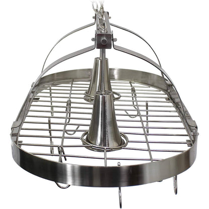 Rustic 2 Light Brushed Nickel 10 Hook Ceiling Mounted Hanging Pot Rack