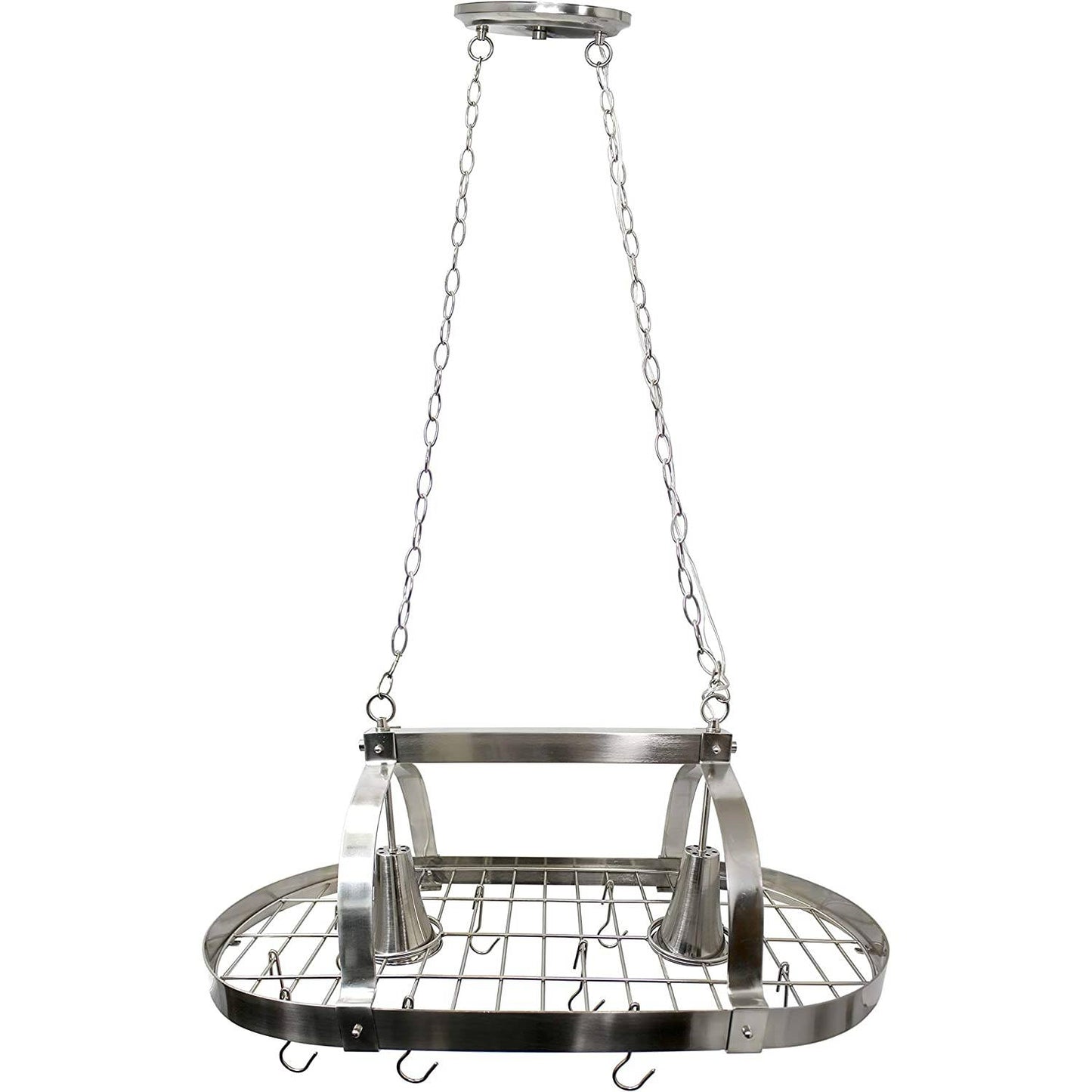 Rustic 2 Light Brushed Nickel 10 Hook Ceiling Mounted Hanging Pot Rack