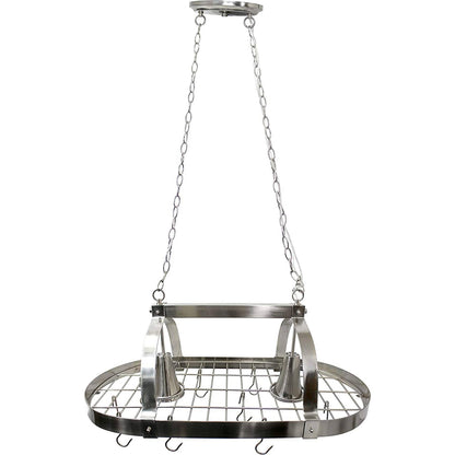 Rustic 2 Light Brushed Nickel 10 Hook Ceiling Mounted Hanging Pot Rack