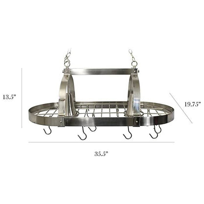 Rustic 2 Light Brushed Nickel 10 Hook Ceiling Mounted Hanging Pot Rack
