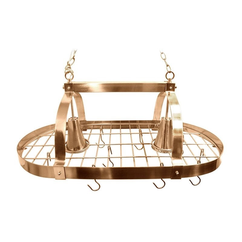 Rustic 2 Light Copper 10 Hook Ceiling Mounted Hanging Pot Rack