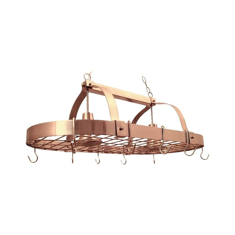 Rustic 2 Light Copper 10 Hook Ceiling Mounted Hanging Pot Rack