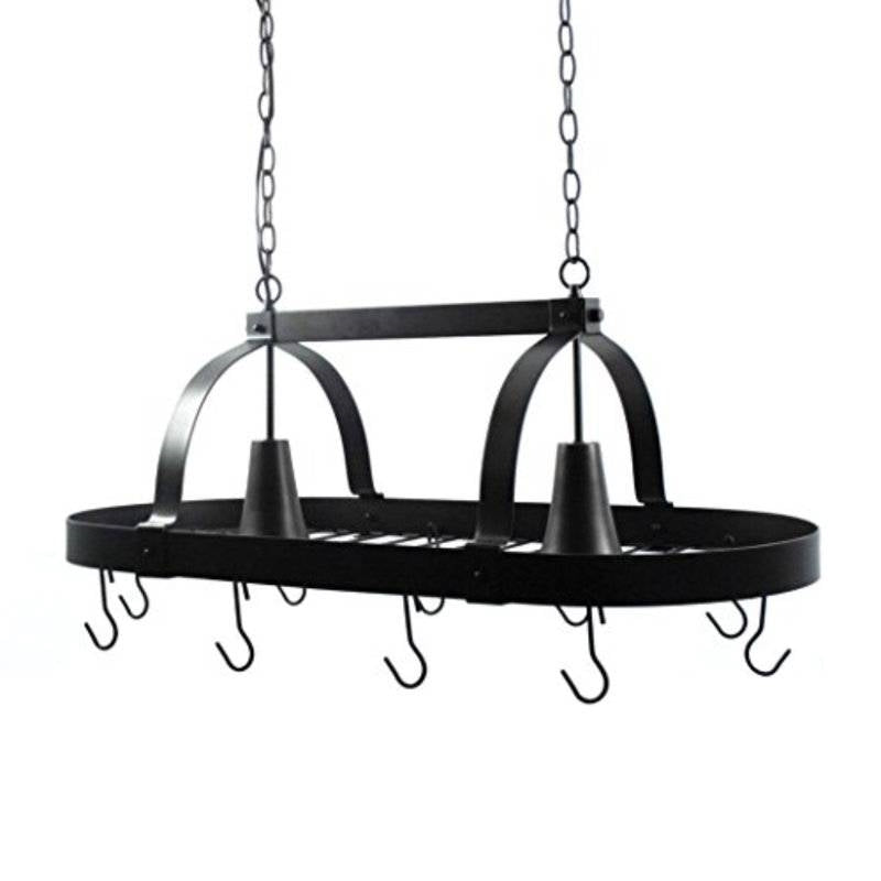Rustic 2 Light Bronze 10 Hook Ceiling Mounted Hanging Pot Rack