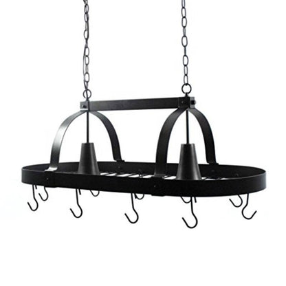 Rustic 2 Light Bronze 10 Hook Ceiling Mounted Hanging Pot Rack
