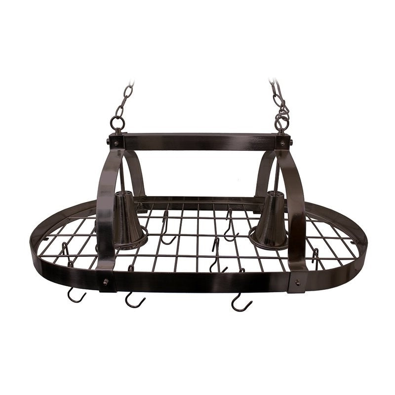 Rustic 2 Light Bronze 10 Hook Ceiling Mounted Hanging Pot Rack