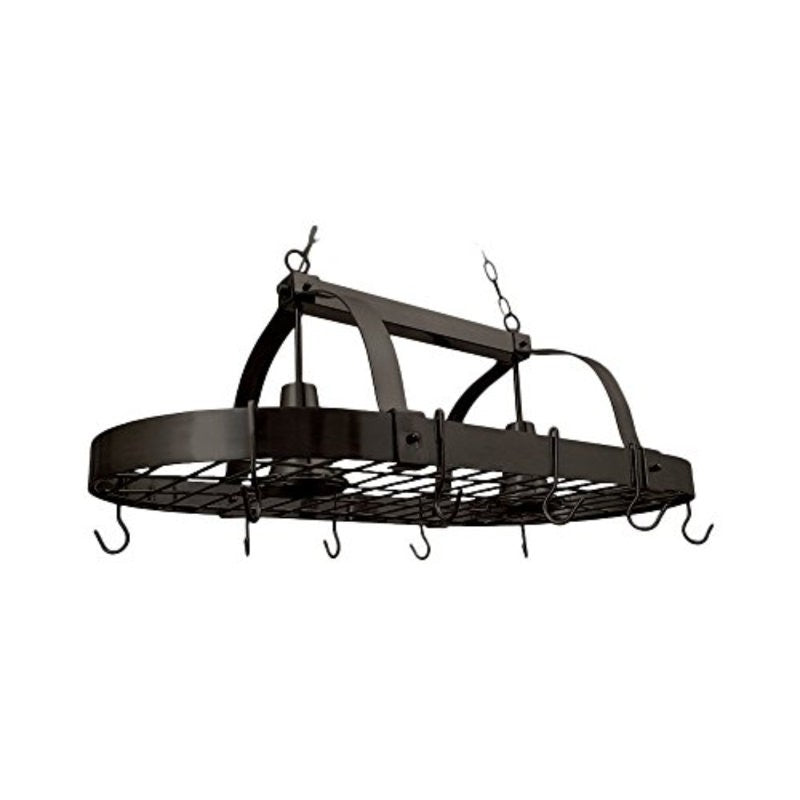Rustic 2 Light Bronze 10 Hook Ceiling Mounted Hanging Pot Rack
