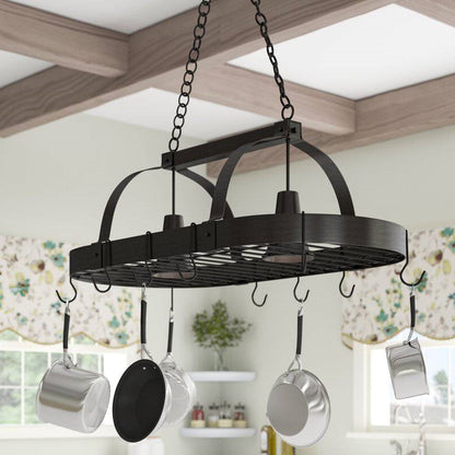 Rustic 2 Light Bronze 10 Hook Ceiling Mounted Hanging Pot Rack