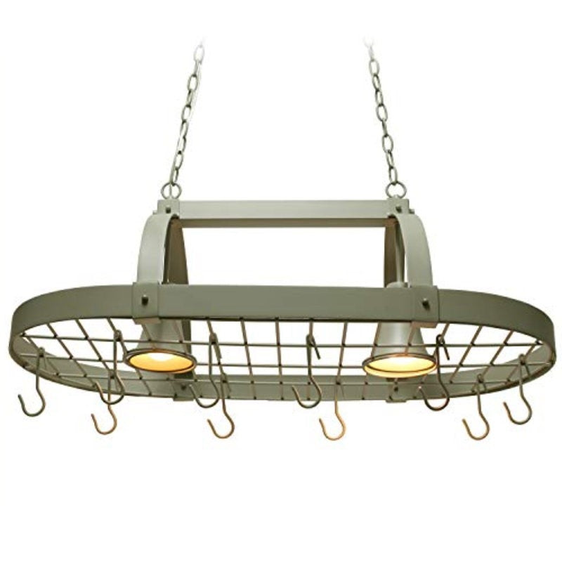 Rustic 2 Light Slate 10 Hook Ceiling Mounted Hanging Pot Rack