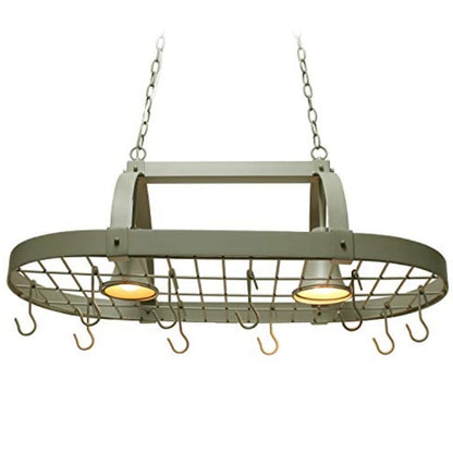 Rustic 2 Light Slate 10 Hook Ceiling Mounted Hanging Pot Rack