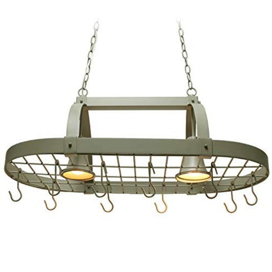 Rustic 2 Light Slate 10 Hook Ceiling Mounted Hanging Pot Rack