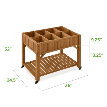Customizable Elevated Fir Wood Wheeled Planter Garden