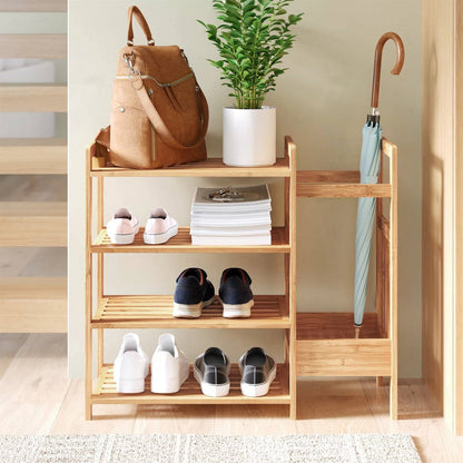 2-in-1 Entryway 4-Shelf Bamboo Shoe Rack and Umbrella Holder