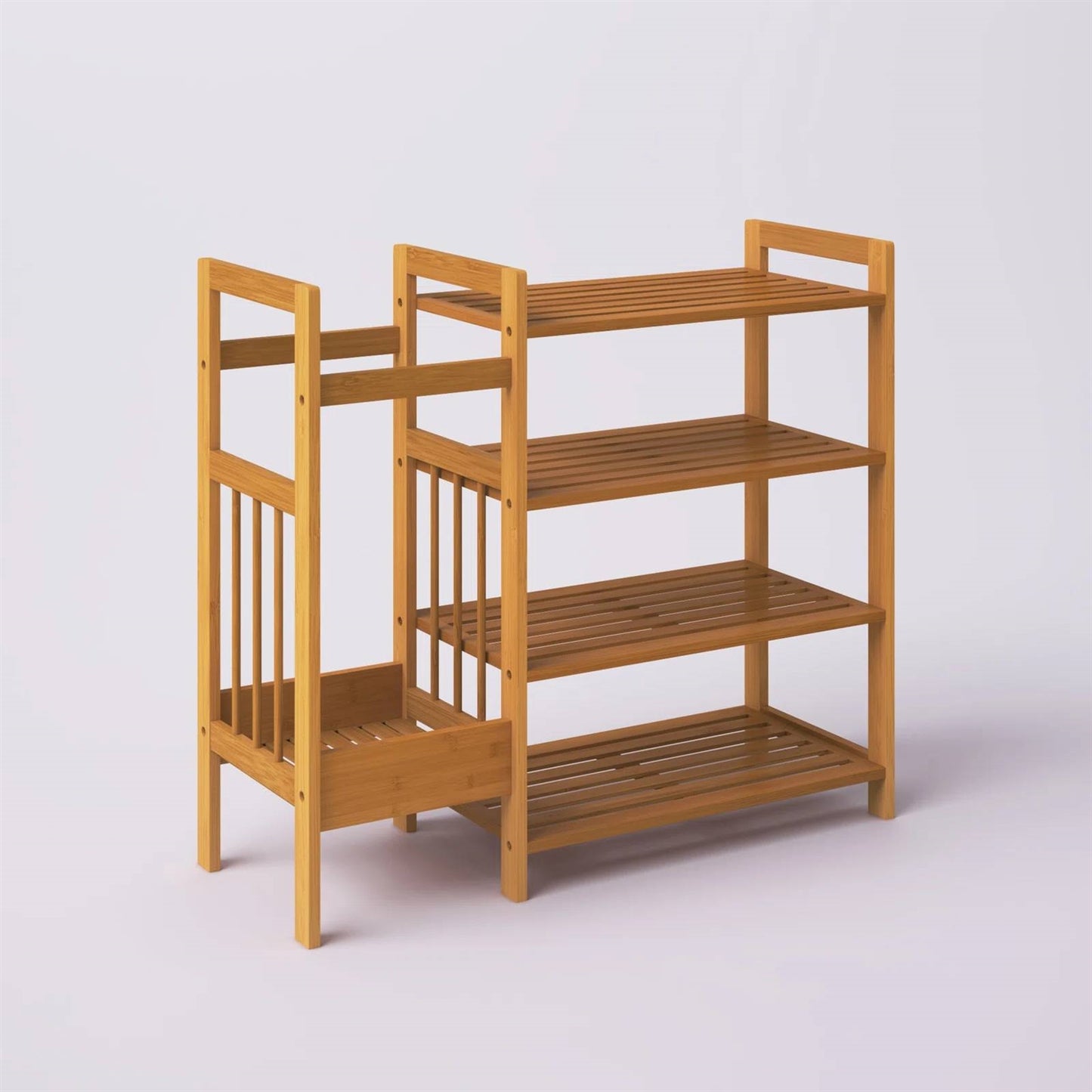 2-in-1 Entryway 4-Shelf Bamboo Shoe Rack and Umbrella Holder