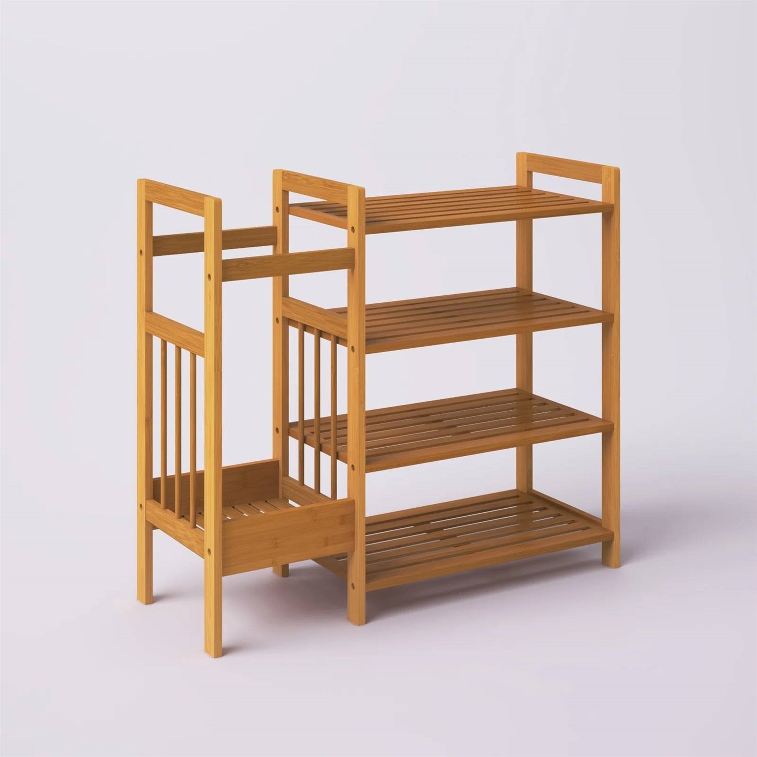 2-in-1 Entryway 4-Shelf Bamboo Shoe Rack and Umbrella Holder