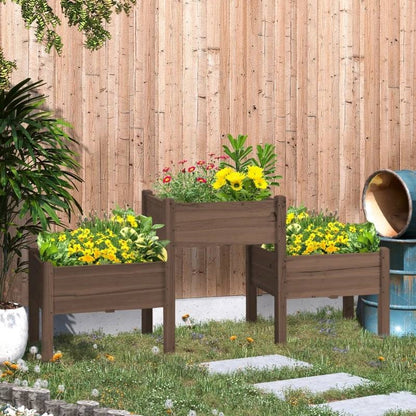 FarmHouse 3 Wooden Elevated Planter Raised Garden Beds in Brown