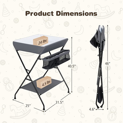 Grey Folding Wide Nursery Diaper Baby Changing Table